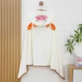 Soft infant hooded bath towel with cute animal design, highly absorbent wearable baby cloak. - 70*140cm / White