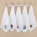Set of 5 6-layer gauze baby face towels with cute cartoon embroidery for newborns. - Embroidered 5-Pack