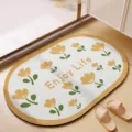 Retro floral bathroom floor mat absorbent non-slip diatomaceous mud mat for toilet home use. - Oval Summer Flower Romance