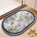 Vintage floral bathroom floor mat, absorbent non-slip oval mat for home and toilet use. - Oval Midsummer Night