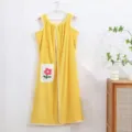 Asciugamano da bagno indossabile da donna, morbido accappatoio assorbente con tasca e bottoni. - 105*135cm / Giallo