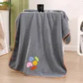 Grey coral fleece embroidered towel soft absorbent bath face towel home daily use with orange border - 35*75cm / Gray