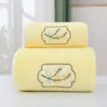 Soft coral velvet towel and bath towel set with delicate floral embroidery, cozy and absorbent. - 35*75cm / Yellow
