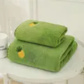 Soft green coral fleece towel set with cute pineapple embroidery, cozy home bathroom essential. - Towel 35*75cm / Green