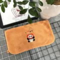 Coral fleece face towel featuring cute embroidered panda and persimmon design, soft and comfortable. - Orange