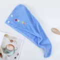 Coral fleece dry hair cap, quick drying absorbent bath towel wrap for long short hair. - Blue