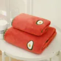 Coral velvet towel set with cute avocado embroidery, soft and absorbent daily bath linen. - Towel 35*75cm / Red