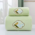 Green Coral Fleece Towel Set 2-Piece Embroidered Face and Bath Towel Soft Home Essentials - 35*75cm / Green
