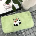 Soft coral fleece cartoon embroidered panda face towel, cute green gift towel for daily use. - Green