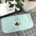 Mint green coral fleece face towel with cute panda embroidery, soft and comfortable daily use. - Blue