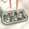 Vintage floral bathroom bath mat, absorbent quick-dry diatomaceous earth floor mat for home. - Rounded Corner Flowers on the Sea