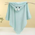 Mint green hooded baby bath towel coral fleece cute cartoon animal infant swaddle blanket - 80*80cm / 3D Ear Green
