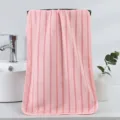 Pink striped face towel, soft and absorbent coral fleece facial towel for daily dorm use. - 35*75cm Towel / Pink
