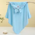 Cute hooded baby towel, soft coral fleece infant bathrobe and cartoon embroidered blanket. - 80*80cm / Closed Eyes Blue