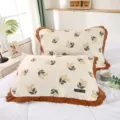Thickened quilted cotton pillowcase with brown lace floral embroidery for bedroom and dorm use. - A Flower / 1 Pack (52x78cm)