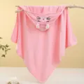 Pink hooded baby towel coral fleece cute cat embroidery cloak infant winter warm blanket SKU - 80*80cm / Closed Eyes Pink