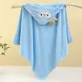 Cute baby hooded towel coral fleece newborn swaddle cartoon embroidery winter bath cape blanket - 80*80cm / Crown Penguin Blue