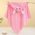 Pink baby hooded towel, cute rabbit cartoon coral fleece infant bath blanket for newborn. - 80*80cm / Pink Rabbit
