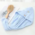 Bonnet de bain absorbant en tissu gaufré bleu, serviette sèche-cheveux douce et rapide pour la maison. - Bleu ciel