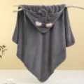 Soft coral fleece baby hooded towel with cute elephant embroidery for newborn bath. - 80*80cm / Closed Eyes Gray