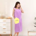 Comfortable women's coral fleece wearable bath towel, purple strap bathrobe with cute pocket. - One Size / Star Bath Dress / 300g/㎡ / Purple