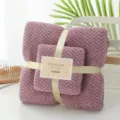 Coral fleece towel and bath towel set in purple pineapple grid design. Soft and absorbent. - Dark Bean Paste / Bath Towel 70x140cm + Face Towel 35x75cm
