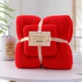 Rotes Korallenfleece Handtuch Badetuch Set, Ananasgitter Textur, verdickt saugfähig Geschenk. - Ananasgitter-Muster Rot / Badetuch 70x140cm + Handtuch 35x75cm
