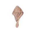 Weiche Korallenfleece-Trockenhaube in Khaki mit Karo-Einfassung, saugstarkes Handtuch für Damen. - Einheitsgröße / Haarkappe Hautrosa