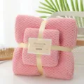 Pink coral fleece towel and bath towel set, thickened pineapple grid design, absorbent gift. - Orange Pink / Bath Towel 70x140cm + Face Towel 35x75cm