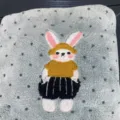 Cute embroidered coral fleece towel with bunny design, soft and absorbent fabric for daily use. - Blue Pocket Rabbit