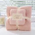 Rosa Ananas Karo Korallenfleece Handtuch Set Weich Saugfähig Bad und Gesichtstücher - Lotuswurzelrosa / Badetuch 70x140cm + Handtuch 35x75cm