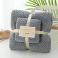 Korallenfleece Handtuch Badetuch Set dick saugfaehig Gesichtstuch Geschenk grau neu - Ananasgitter in Dunkelgrau / Badetuch 70x140cm + Handtuch 35x75cm