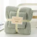 Ananaskaro Korallenfleece Handtuch und Badetuch Set, dicke saugfähige Gesichtsgeschenk. - Seladongrün / Badetuch 70x140cm + Handtuch 35x75cm