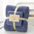 Ananas-Gitter Korallenfleece Handtuch und Badetuch Set, saugfähig und dickes Geschenk. - Tiefseeblau / Badetuch 70x140cm + Handtuch 35x75cm