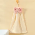 Hängendes Handtuch mit süßer 3D-Schleife, weiches saugfähiges Korallenfleece für Küche und Bad. - Gerippte Beige Schleife
