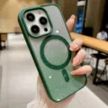 Detailed view of the magnetic glitter phone case featuring a green frame and ring. - Green / iphone14 pro max