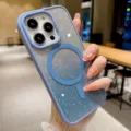 Glitter magnetic phone case with gradient design for iPhone, shockproof protective cover. - Sierra Blue