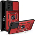 Funda robusta para teléfono con cubierta de cámara deslizante y soporte de anillo. - S20PLUS / Rojo