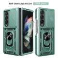 Donkergroene beschermhoes voor Samsung Z Fold4 met cameraschuifklep en stevige ringhouder - Z FliP4 / Donkergroen