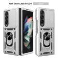 Zilveren beschermhoes met schuifbare camerahoes en ringstandaard voor Samsung Z Fold 4 - Z FliP4 / Zilver