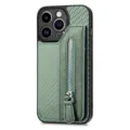 Green woven leather phone case with zipper card holder slot compatible with iPhone 15 Pro Max - Green / IP 15