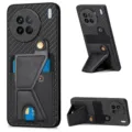 Carbon fiber phone case with card holder and kickstand, magnetic stand protective cover. - Black / vivo Y11/Y17/Y15/Y12/Y3