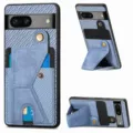 Blue woven texture phone case with card slot stand for Google Pixel, durable protective back cover. - Dark Blue / Google Pixel 6