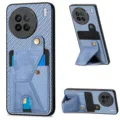 Blue woven leather phone case with card holder and kickstand shockproof protective cover - Dark Blue / vivo Y11/Y17/Y15/Y12/Y3