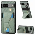 Google Pixel 7 Pro protective phone case green woven texture leather cardholder stand cover - Green / Google Pixel 6