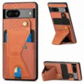 Multifunctional phone case with card holder and kickstand for Google Pixel, orange woven back. - Brown / Google Pixel 6