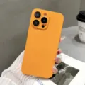 Solid color glossy PC hard phone case for iPhone, bright orange protective back cover design. - Orange / 15Promax
