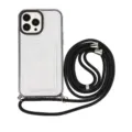 Clear TPU phone case with card slot and black lanyard crossbody strap for daily convenience. - Black + Black Leash / iPhone XR