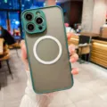 Green frosted magnetic phone case with lens protection nicely compatible with iPhone models. - Dark Green