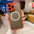 Skin-feel magnetic phone case with camera protector and contrast color frame for iPhone models. - Red / iPhone X/Xs